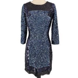 Vintage French Connection Glamourous Sequined Mini Blue Dress Womens Size 6